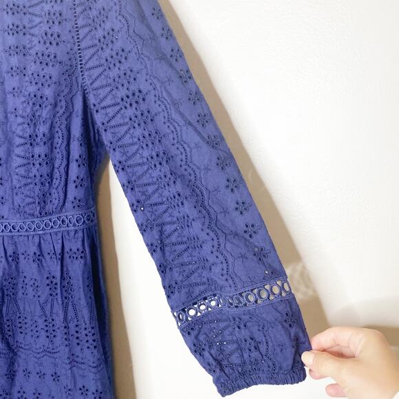 J crew Eyelet Flutter Hem Dress Navy Size 2 - Picture 6 of 11